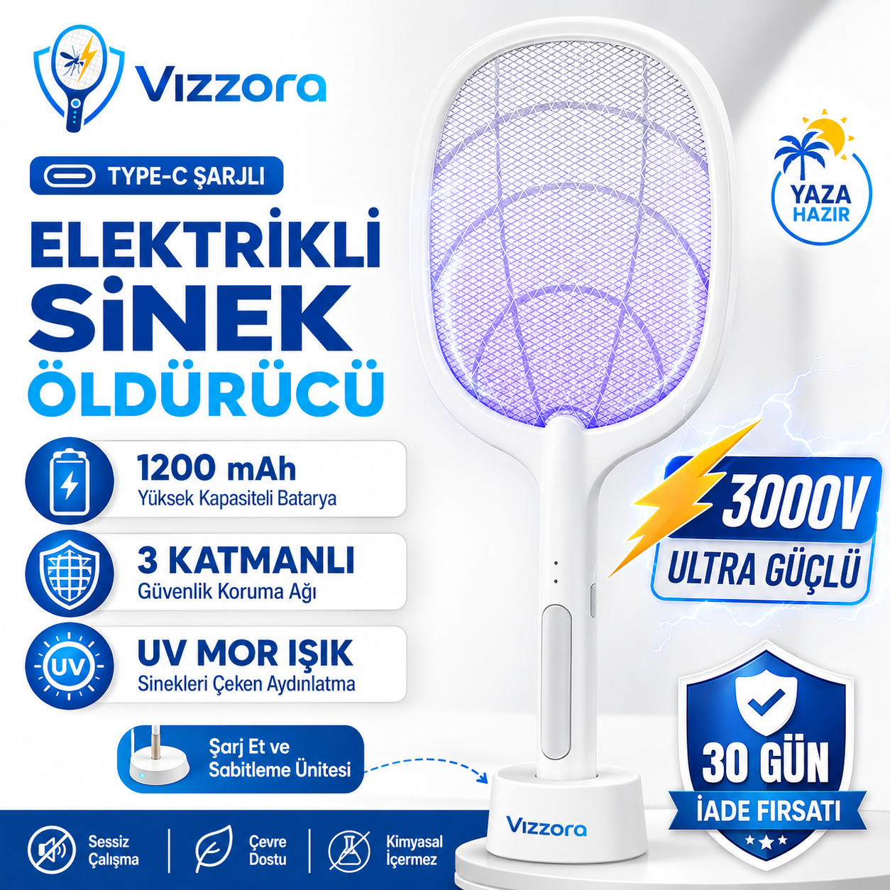 Vızzora® Elektrikli Sinek Öldürücü Raket